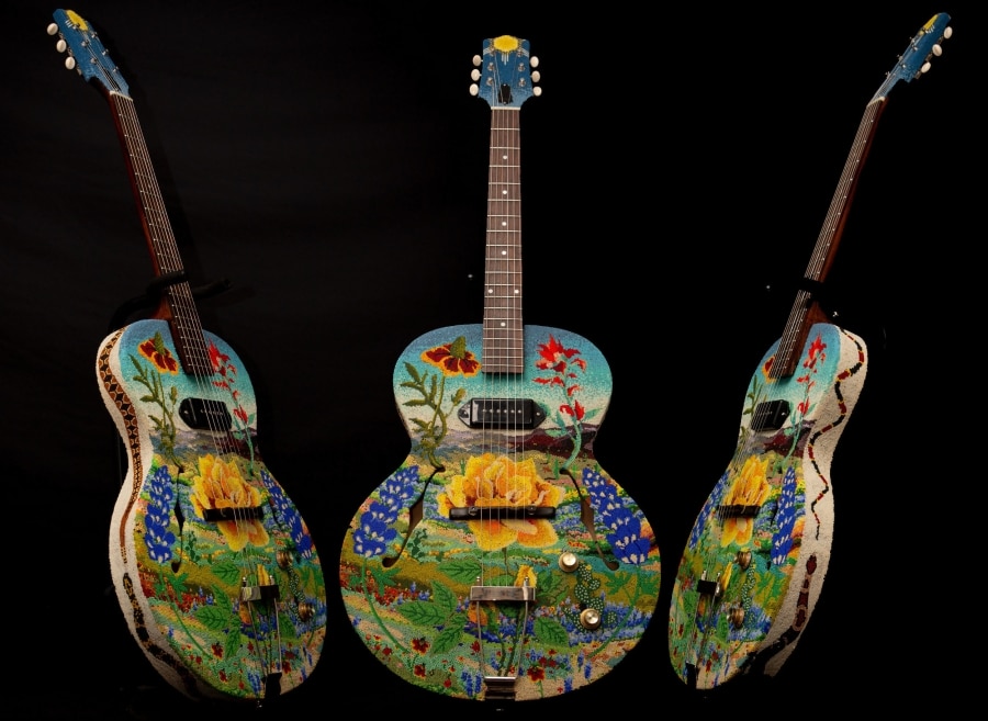 Texas Wildflowers and Snakes Arch Top Guitar